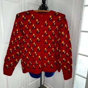 Vintage Women's Hasting & Smith Petites Red Heraldic Button Up Cardigan Size MED